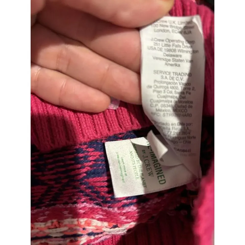 J.Crew Sweater Women's XS Pink Blue Cotton Ribbed Crew Neck Fair‎ Isle Pullover